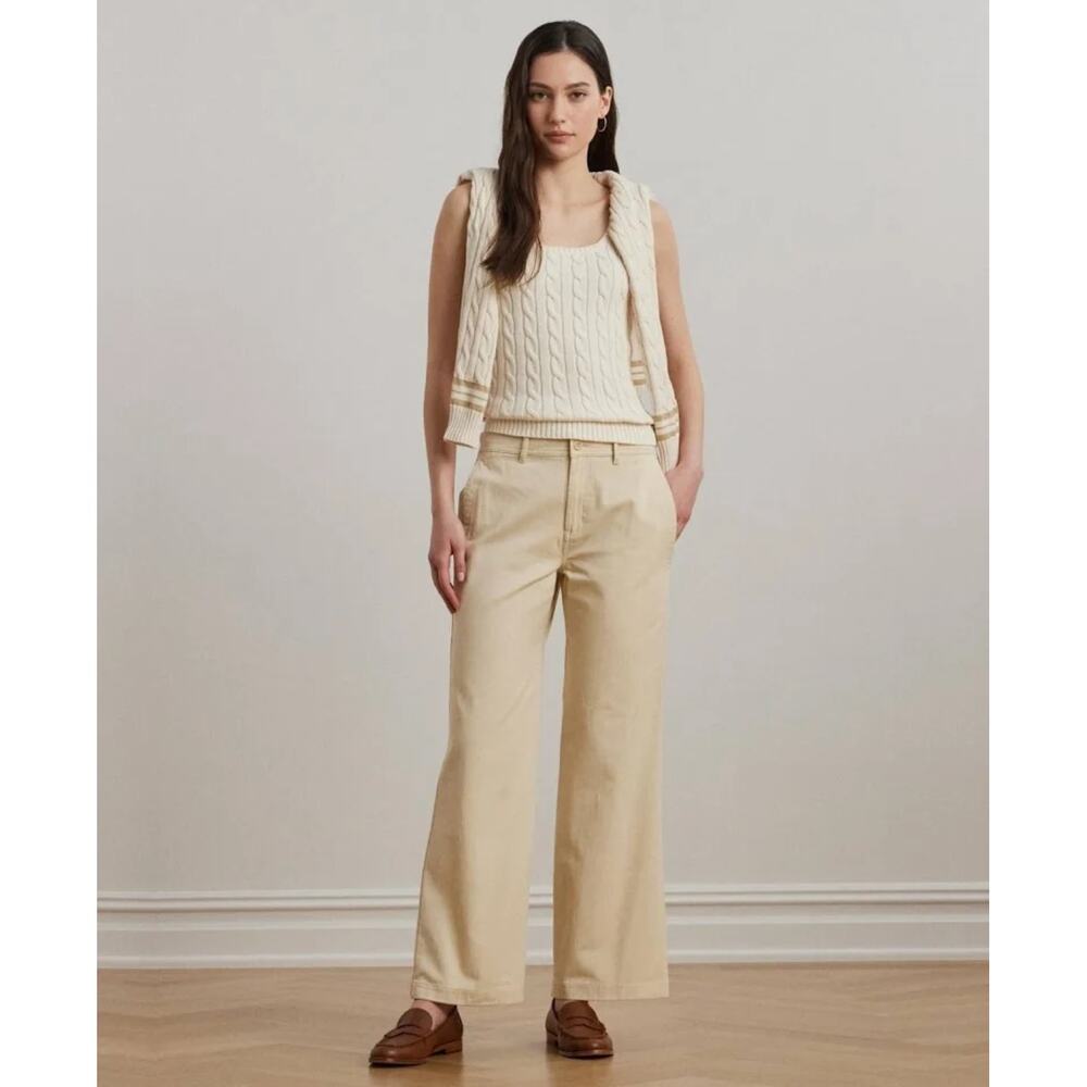 Lauren Ralph Lauren Tan Cotton Twill Wide Leg High Rise Trouser Pants NWT Sz 6